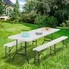 Table pliante portable blanche 1m80 et 2 bancs pliables