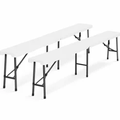 Table pliante portable blanche 1m80 et 2 bancs pliables