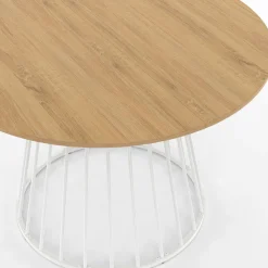 Table ronde à manger 110cm 6 personnes plateau bois et pied filaire métal blanc