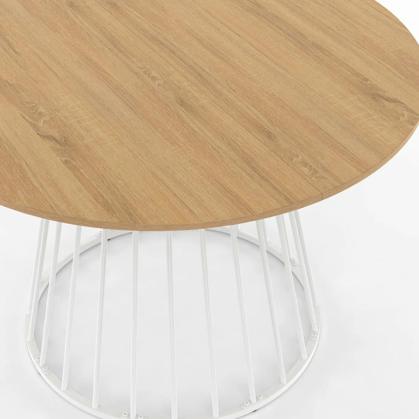 Table ronde à manger 110cm 6 personnes plateau bois et pied filaire métal blanc
