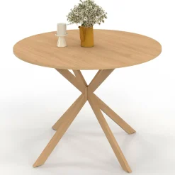 Table ronde 6 personnes bois effet hêtre 6 personnes 110 cm pied araignée