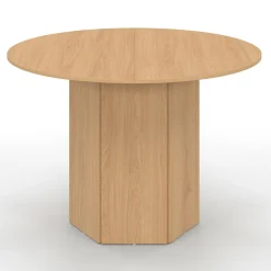 Table ronde 6 personnes bois effet hêtre 110 cm pied hexagonal