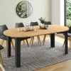 Table ronde extensible 110-200 cm 4-10 personnes plateau façon hêtre pieds noirs