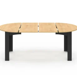 Table ronde extensible 110-200 cm 4-10 personnes plateau façon hêtre pieds noirs