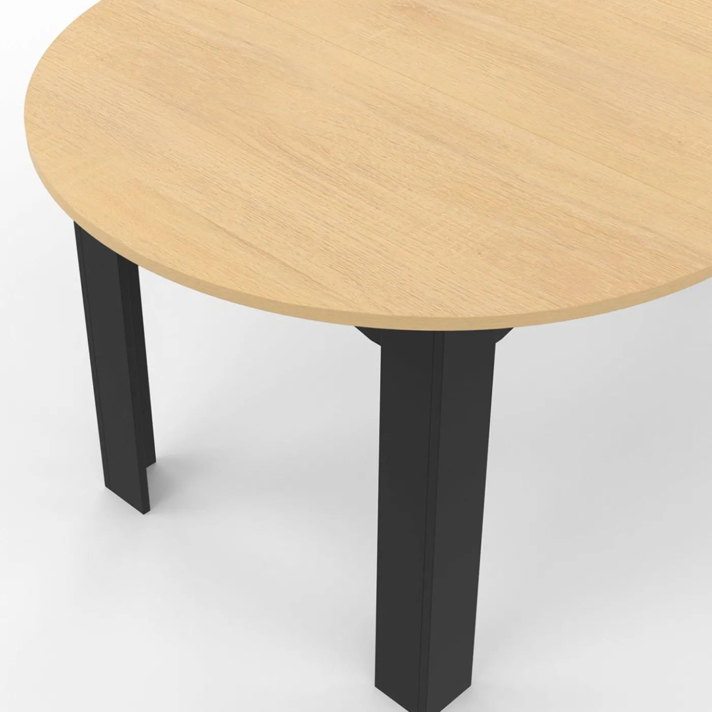 Table ronde extensible 110-200 cm 4-10 personnes plateau façon hêtre pieds noirs