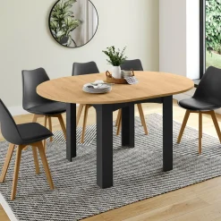 Table ronde extensible 4-8 personnes noir et bois