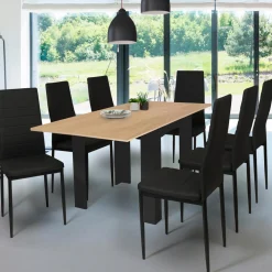 Table salle à manger extensible noire plateau façon hêtre