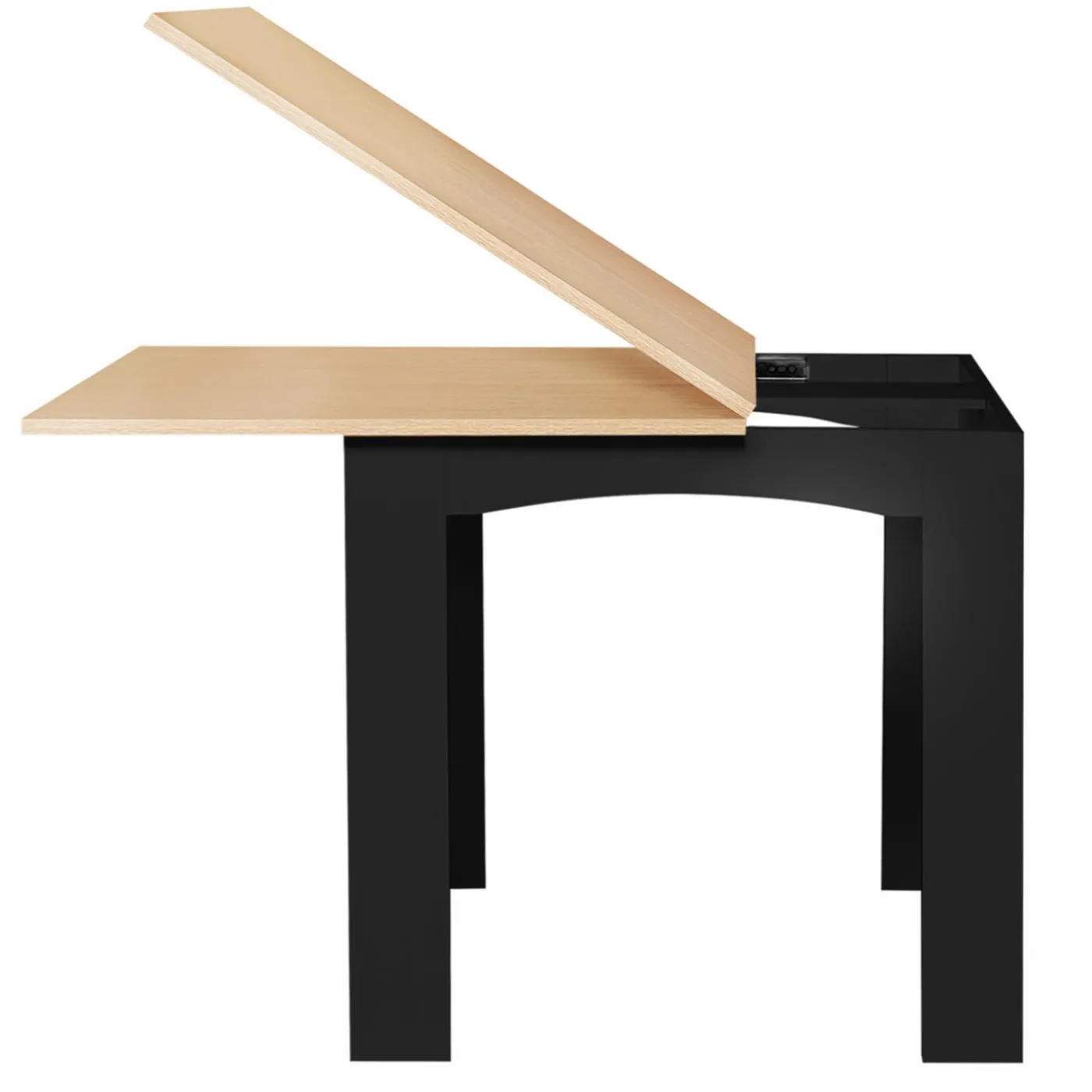 Table salle à manger extensible noire plateau façon hêtre