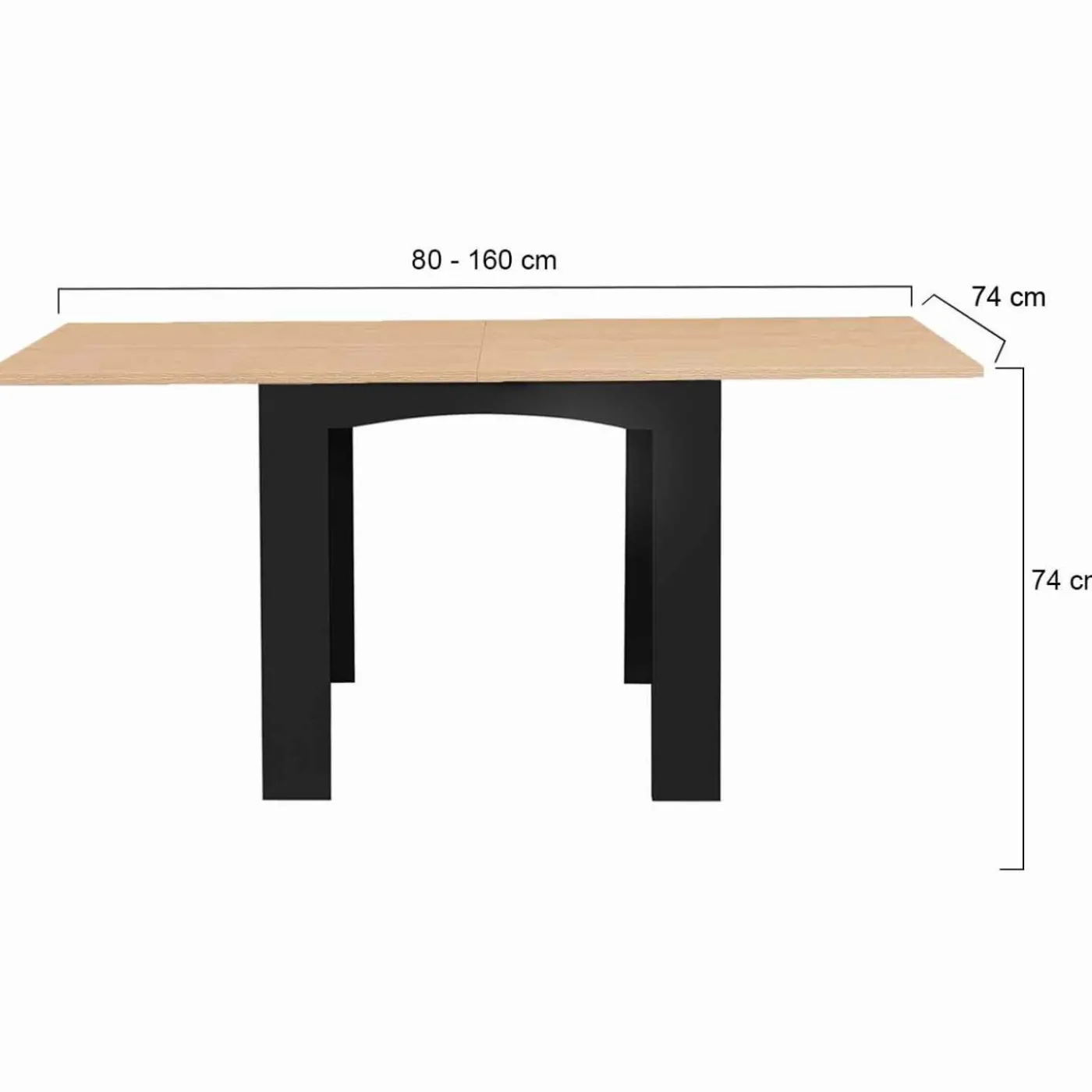 Table salle à manger extensible noire plateau façon hêtre