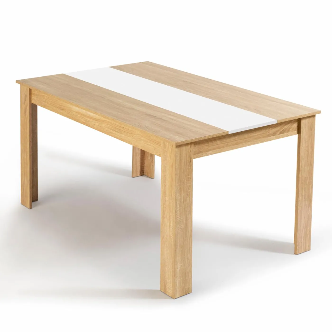Table salle à manger moderne imitation hêtre et blanc