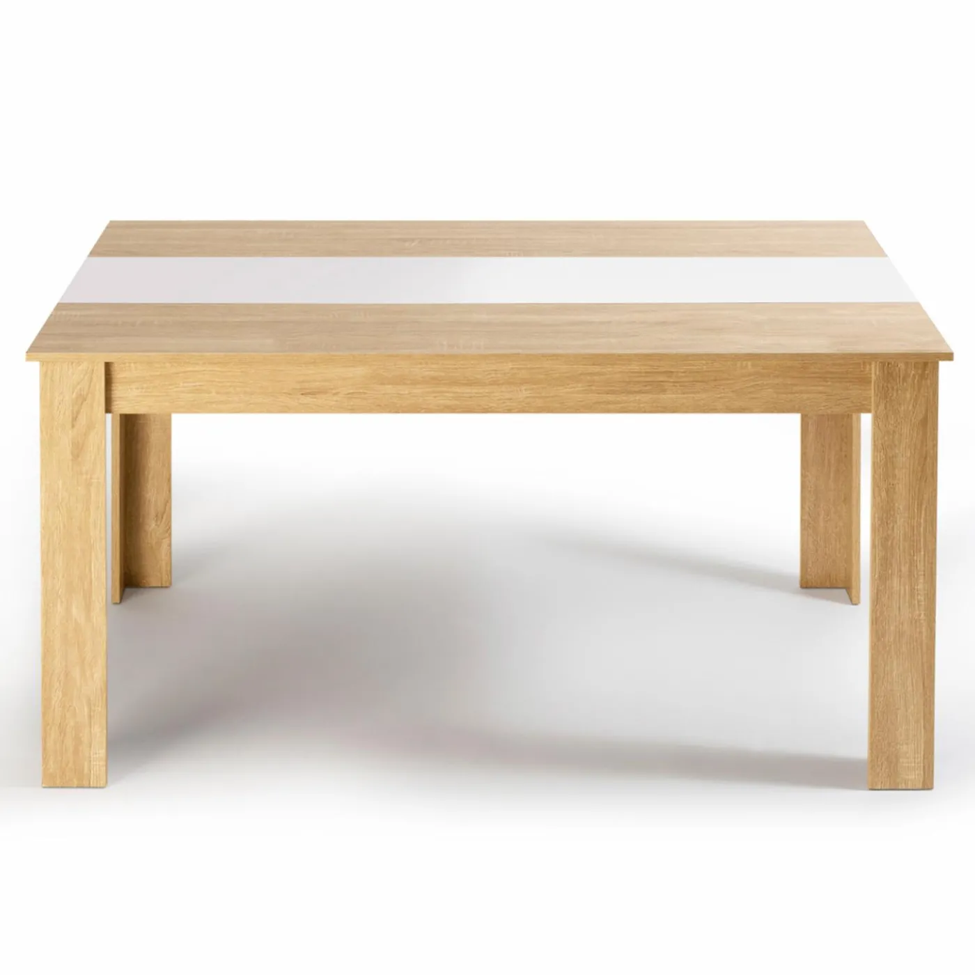 Table salle à manger moderne imitation hêtre et blanc