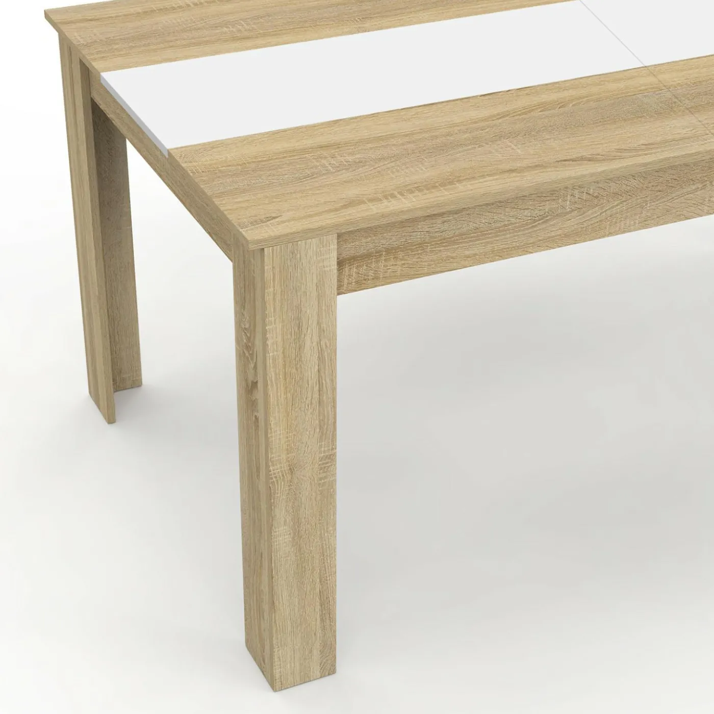Table salle à manger moderne 160 cm imitation hêtre et blanc