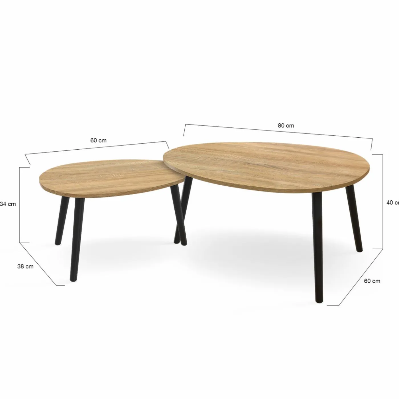 Tables basses gigognes scandinaves bois et noir - lot de 2