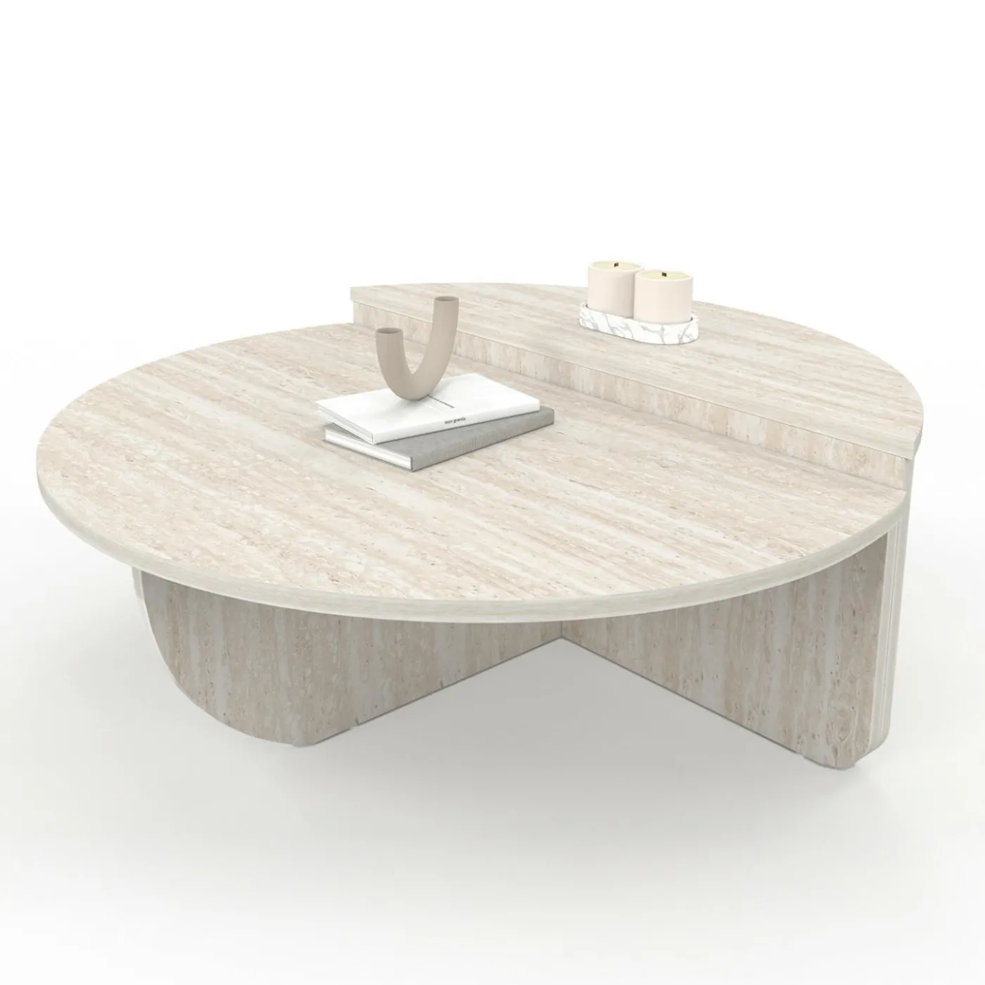 Tables basses rondes effet travertin