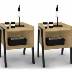 Tables de chevet 1 niche bois et pieds métal noir - lot de 2