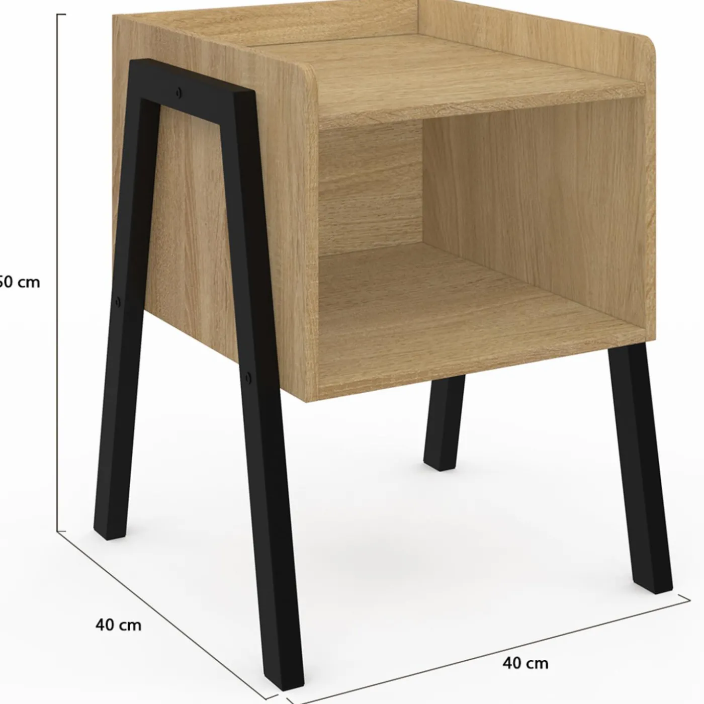Tables de chevet 1 niche bois et pieds métal noir - lot de 2