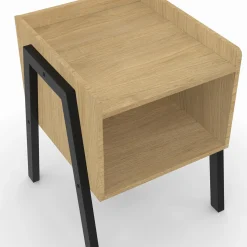 Tables de chevet 1 niche bois et pieds métal noir - lot de 2