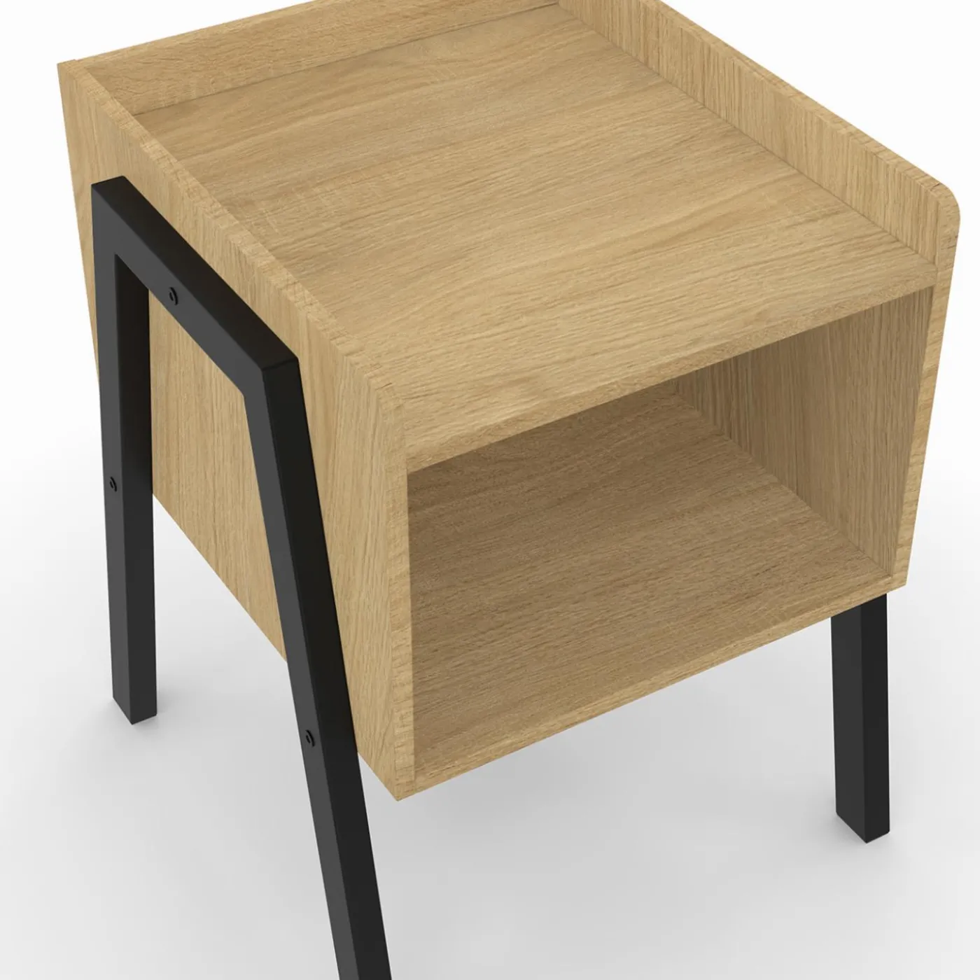 Tables de chevet 1 niche bois et pieds métal noir - lot de 2