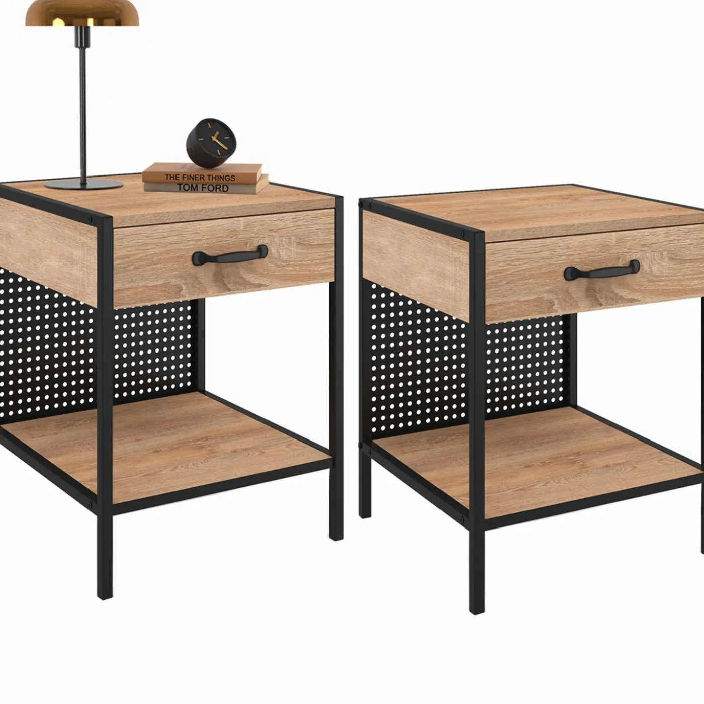 Tables de chevet acier perforé avec 1 tiroir design industriel