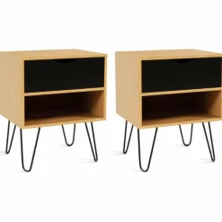 Tables de chevet bois et métal pieds épingle