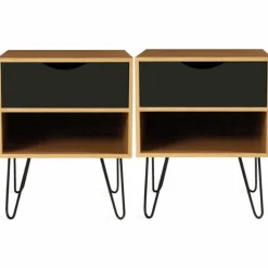Tables de chevet bois et métal pieds épingle