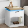 Tables de chevet LED avec tiroir blanc et plateau effet bois
