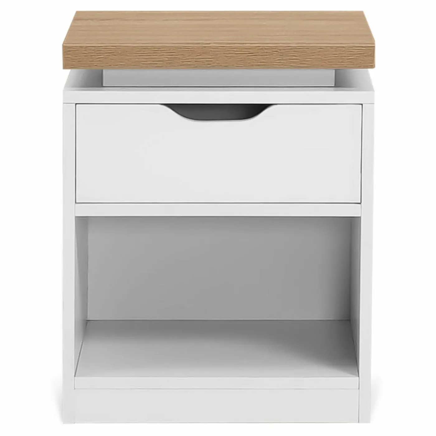 Tables de chevet LED avec tiroir blanc et plateau effet bois