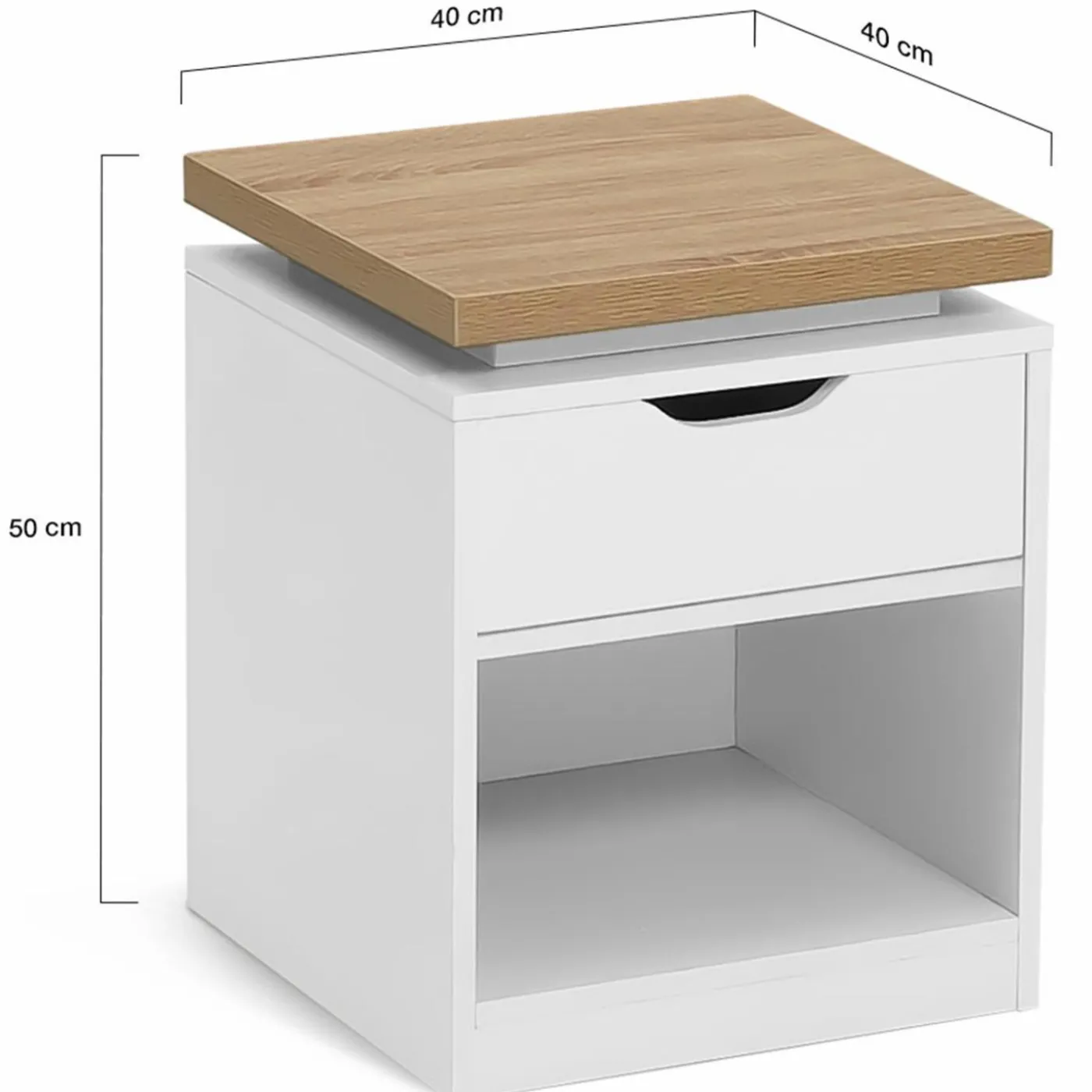 Tables de chevet LED avec tiroir blanc et plateau effet bois