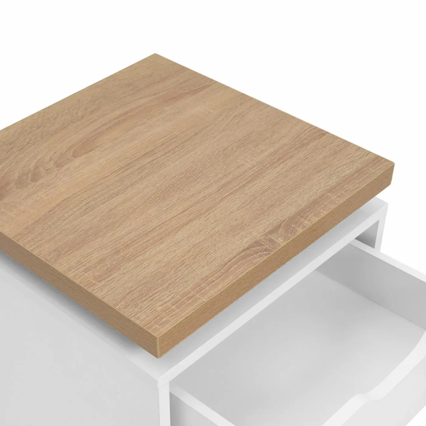 Tables de chevet LED avec tiroir blanc et plateau effet bois