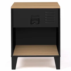 Tables de chevet noires bois façon hêtre et métal style industriel