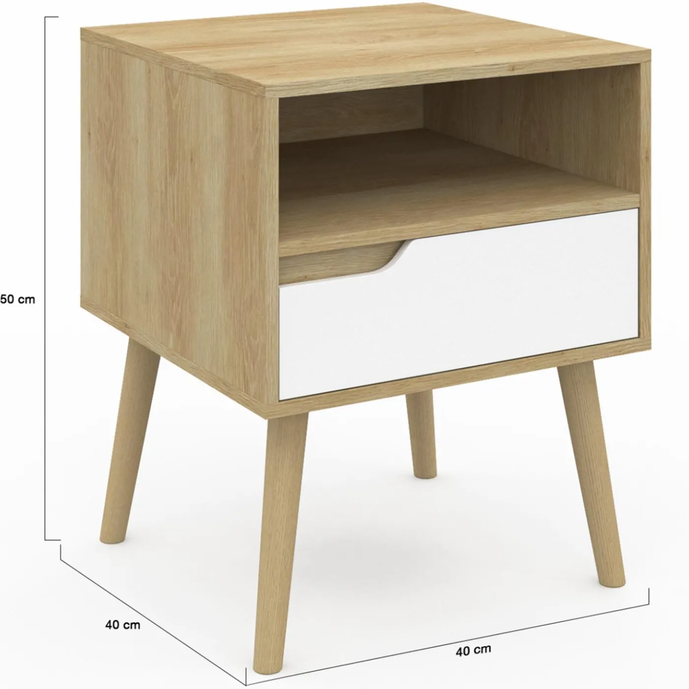 Tables de chevet scandinaves bois blanc et effet hêtre