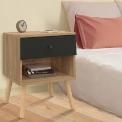 Tables de chevet scandinaves hêtre et noir : lot de 2
