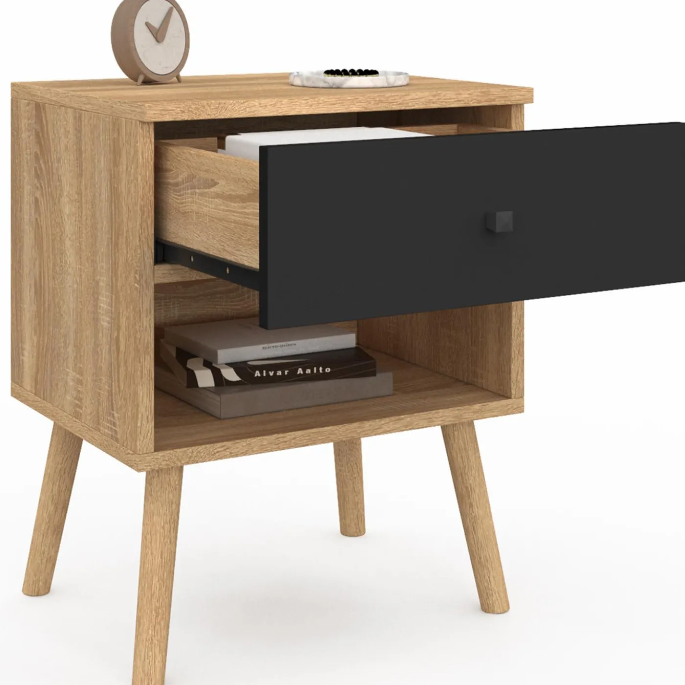 Tables de chevet scandinaves hêtre et noir : lot de 2