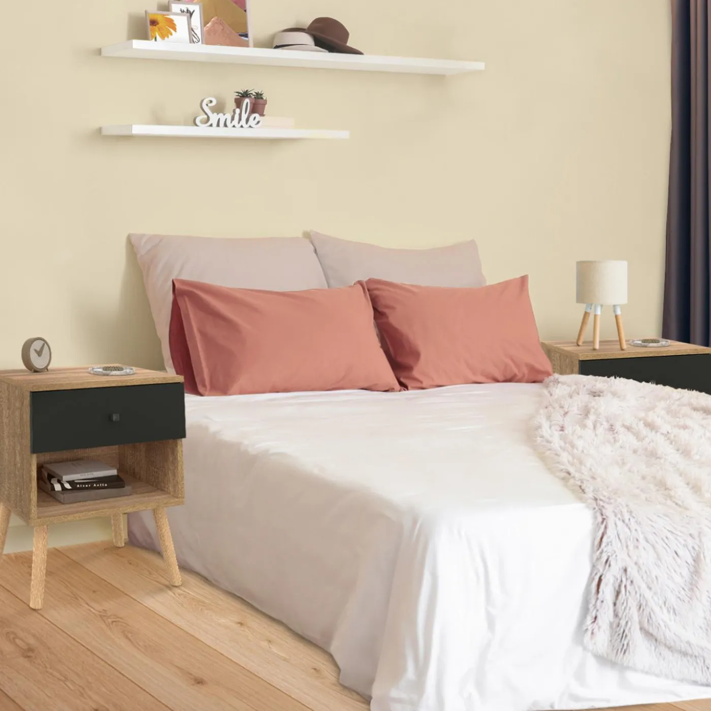 Tables de chevet scandinaves hêtre et noir : lot de 2