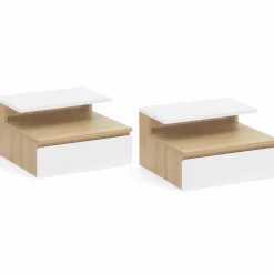 Tables de chevet suspendues bois façon hêtre et blanches
