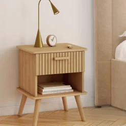 Tables de chevet tasseau bois coloris chêne avec niche + 1 tiroir