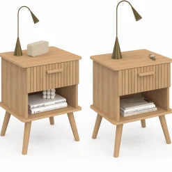 Tables de chevet tasseau bois coloris chêne avec niche + 1 tiroir
