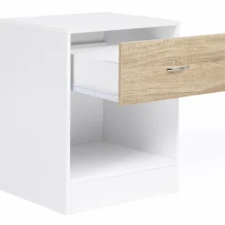 Tables de nuit en bois blanc et façon hêtre avec tiroir