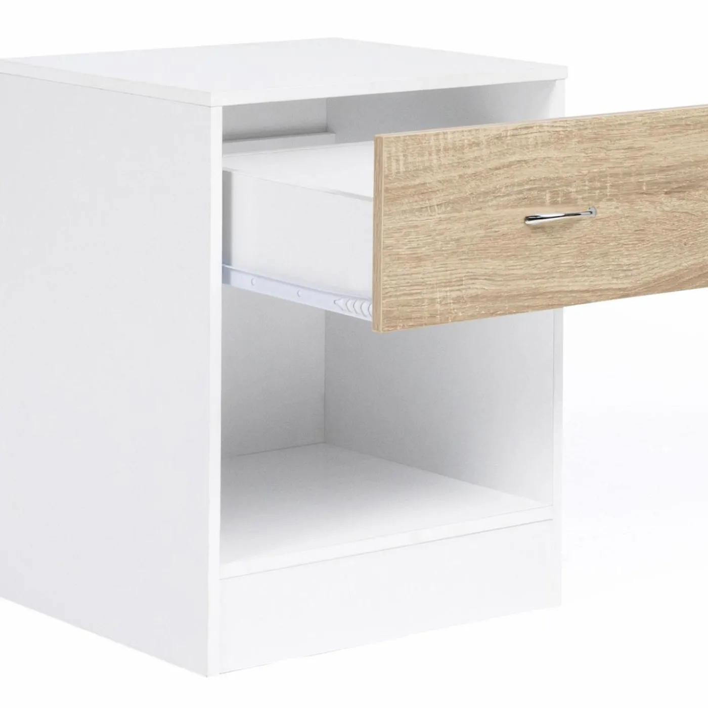 Tables de nuit en bois blanc et façon hêtre avec tiroir