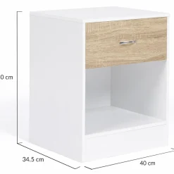 Tables de nuit en bois blanc et façon hêtre avec tiroir