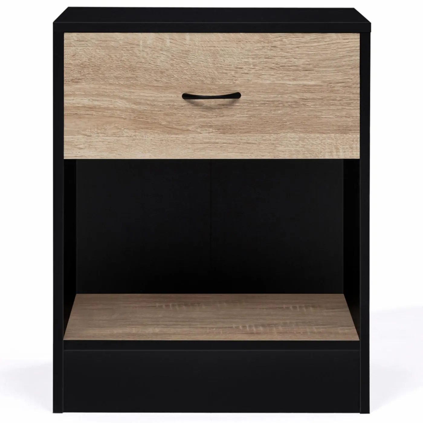 Tables de nuit en bois noir et façon hêtre avec tiroir