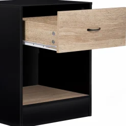 Tables de nuit en bois noir et façon hêtre avec tiroir