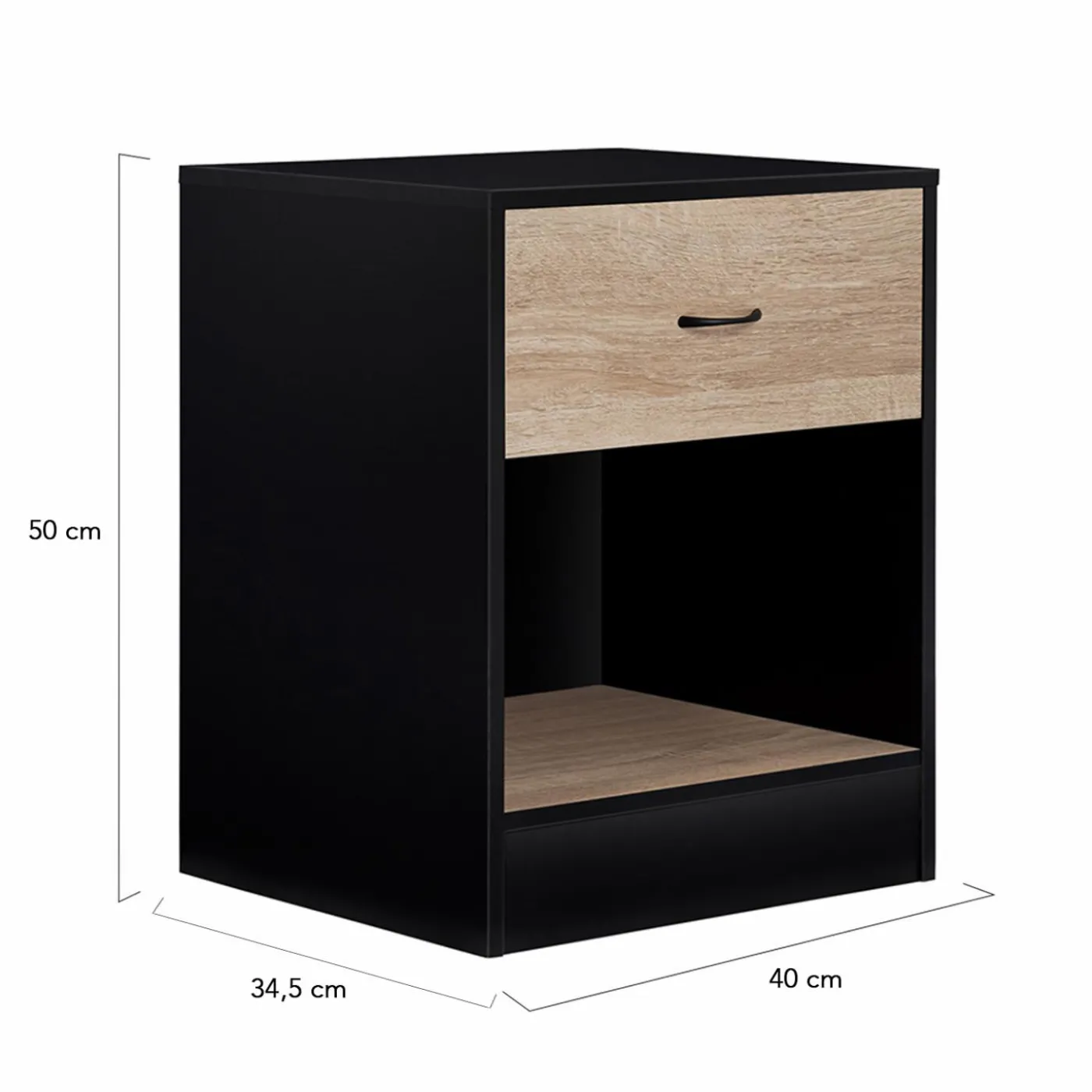 Tables de nuit en bois noir et façon hêtre avec tiroir