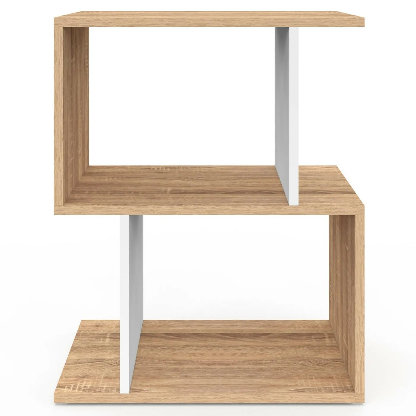 Tables de nuit en forme de S effet hêtre et blanc