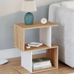 Tables de nuit en forme de S effet hêtre et blanc