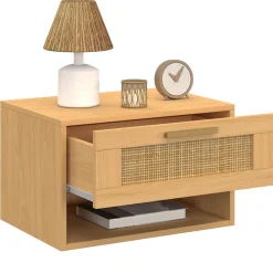 Tables de nuit murales cannage et bois