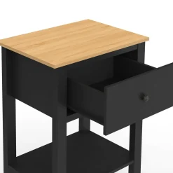 Tables de nuit noire et bois avec tiroir et tablette