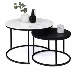 Tables gigognes rondes effet marbre et bois noir