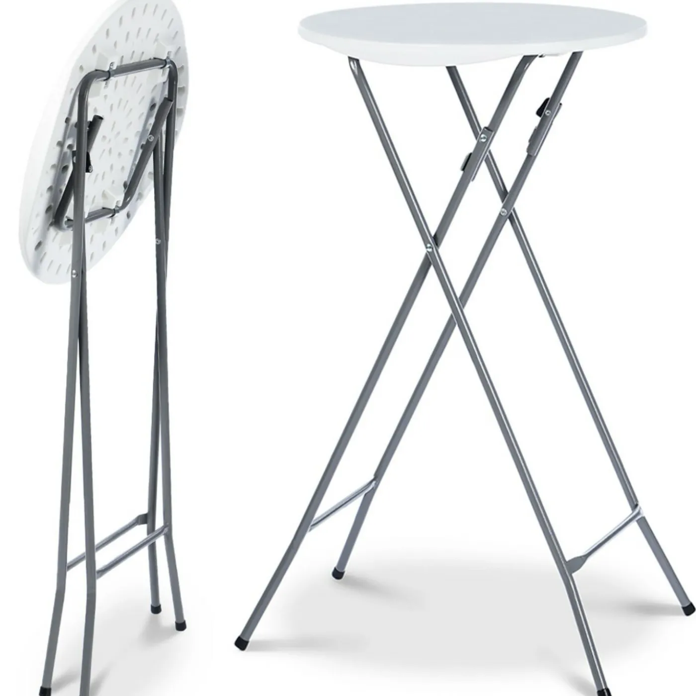 Tables hautes pliantes d’extérieur + housses blanches