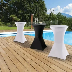Tables hautes pliantes d’extérieur + housses blanches